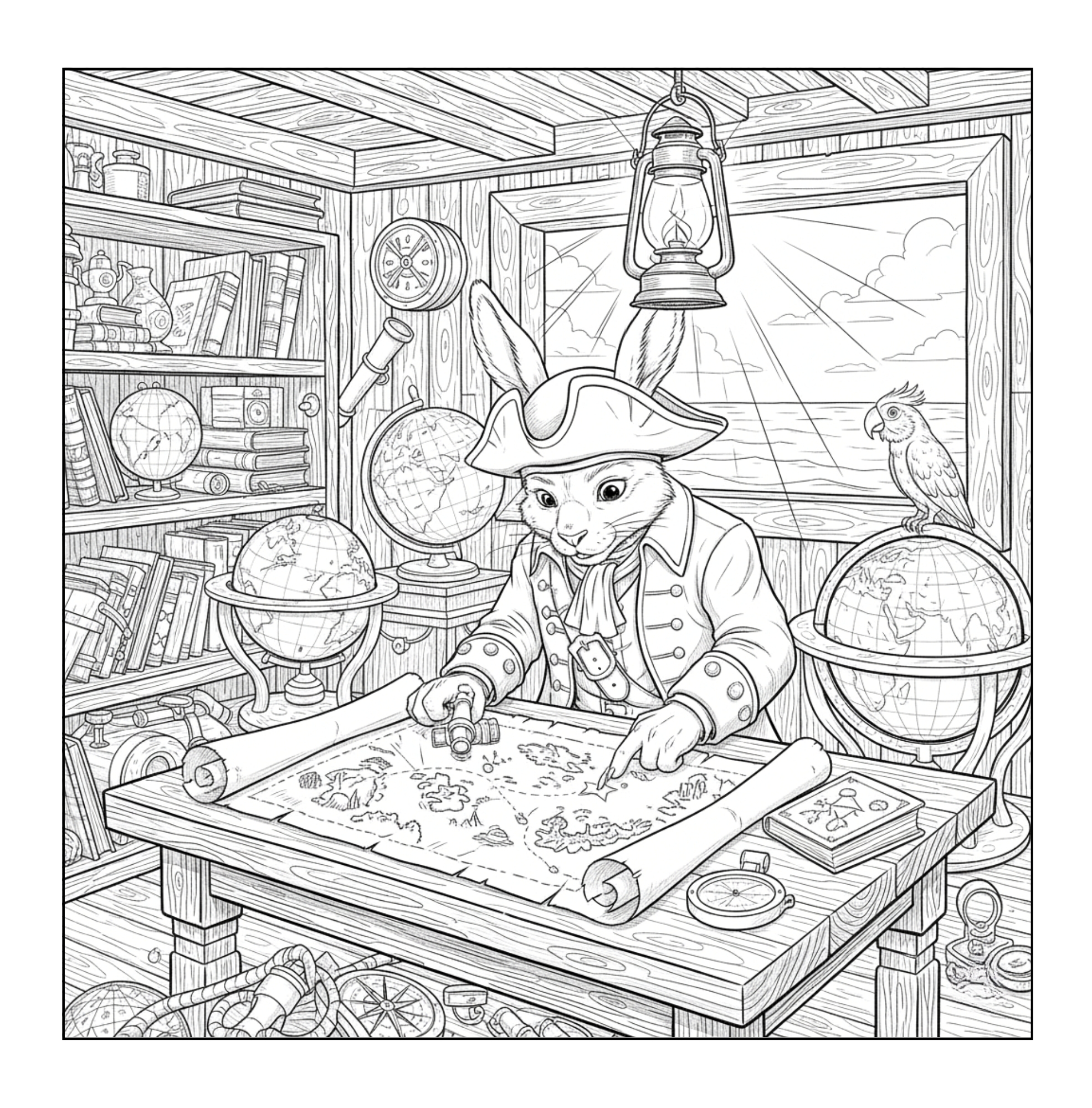 Lapin pirate à colorier